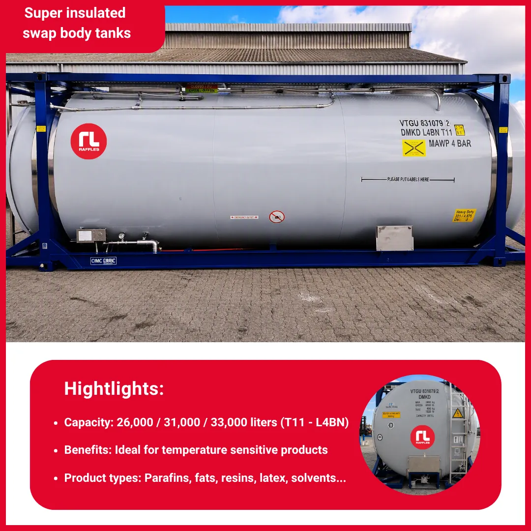 Tank container Super insulated 26000 - 33000 L with baffles - raffles lease